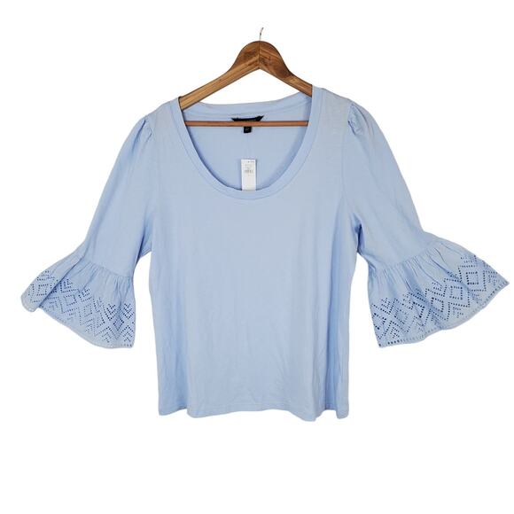 NWT Banana Republic Factory Blue Bell Lace Sleeve Scoop Neck Top Size Large - Picture 1 of 8